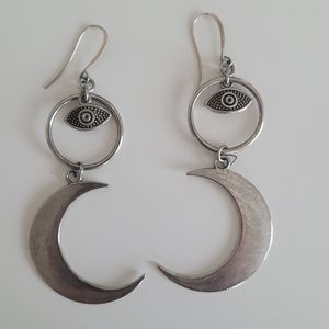 Open The Cellar Door Eyes and Crescent Moons Dangling Earrings